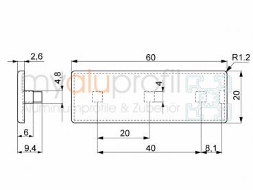 Profile cover cap 60x20 black groove 5 I type